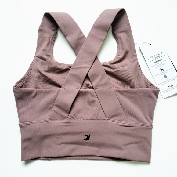 Glyder One Crop Bra Cross Back Sports Bra in Lavender Bark Mocha Mauve Brown XS - Picture 5 of 13